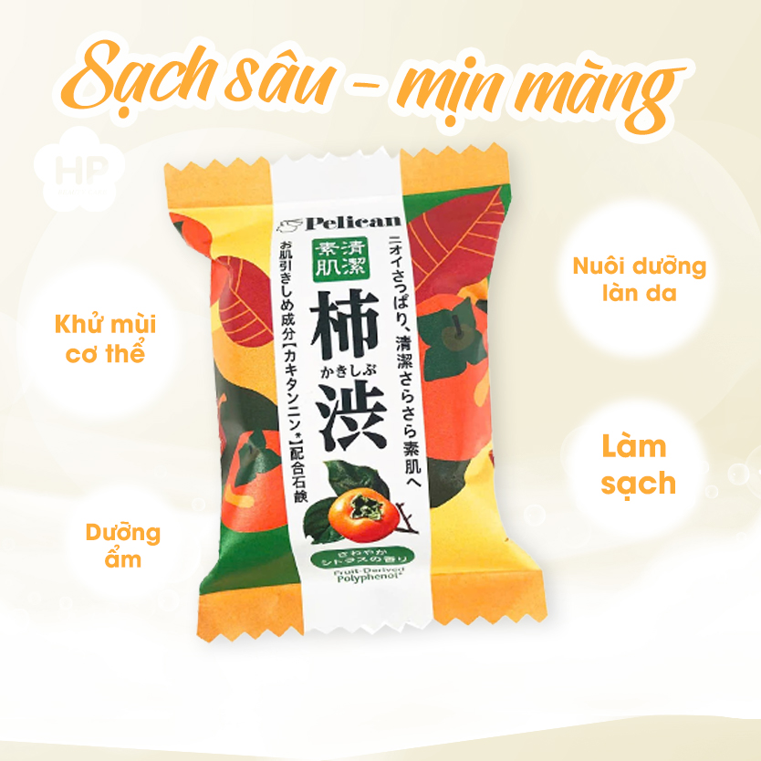 Xà Phòng Tắm Khử Mùi Cơ Thể Chiết Xuất Từ Quả Hồng Pelican Family Soap KSB (80G)