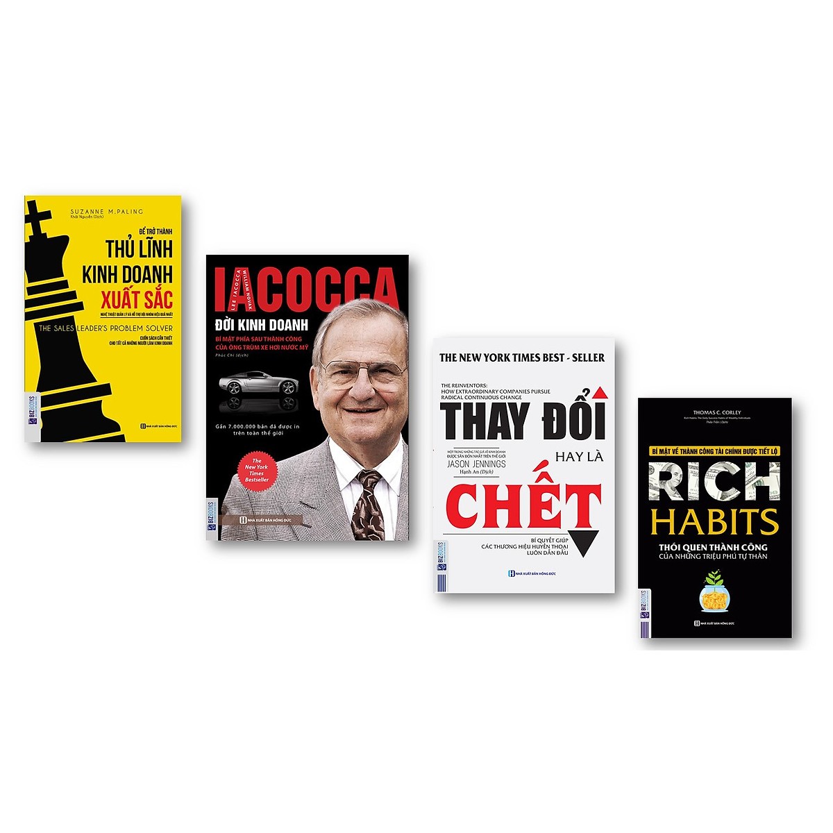 Combo Iacocca – Đời kinh doanh, Bí mật phía sau thành công của ông trùm xe hơi nước Mỹ + Thay đổi hay là chết – Bí quyết giúp các thương hiệu huyền thoại luôn dẫn đầu + Rich Habits + Để trở thành thủ lĩnh kinh doanh xuất sắc