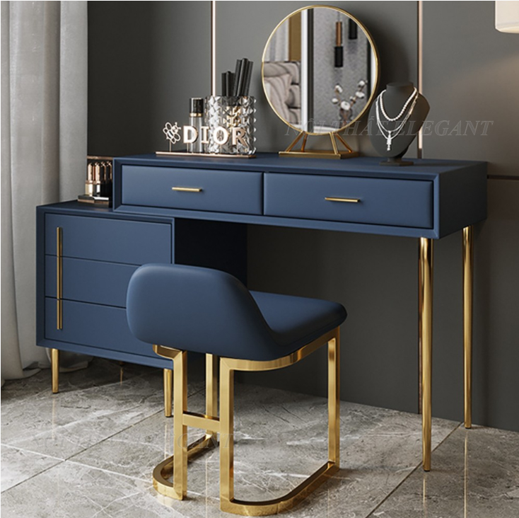 Bộ bàn trang điểm cao cấp Vanity, kiểu dáng hiện đại, màu sắc trang nhã, sản phẩm gồm gương Bỉ và ghế – EL-TD07