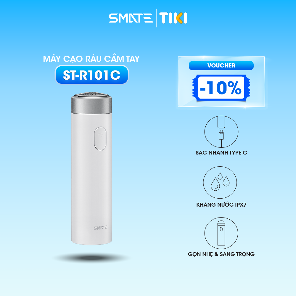 Máy Cạo Râu Cầm Tay Smate St - R102C, St - R101C , Vỏ Kim Loại Sang Trọng Sạc Nhanh Type - C Kháng Nước Ipx7 Bảo Vệ Da Mặt Có Chế Độ Khóa An Toàn - Màu Trắng