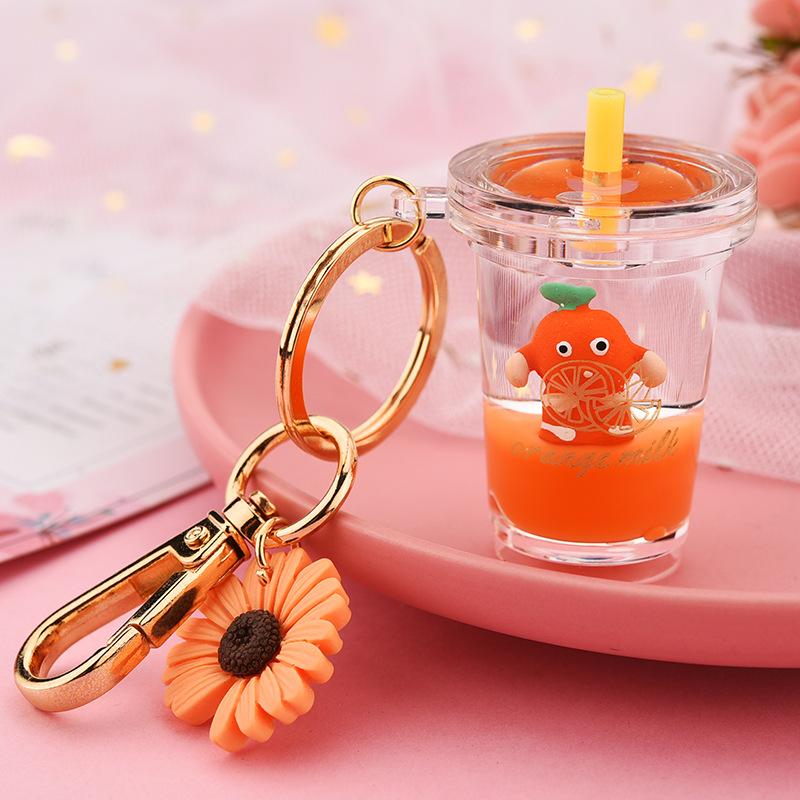 2 gói trái cây nổi đầy màu sắc cát lún cốc trà sữa móc khóa móc túi phụ nữ móc khóa mặt dây chuyền