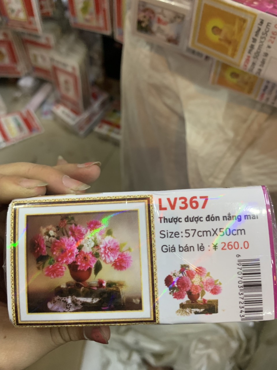 Tranh đính đá Bình Hoa Thược Dược Đón Nắng Mai Chưa đính đá