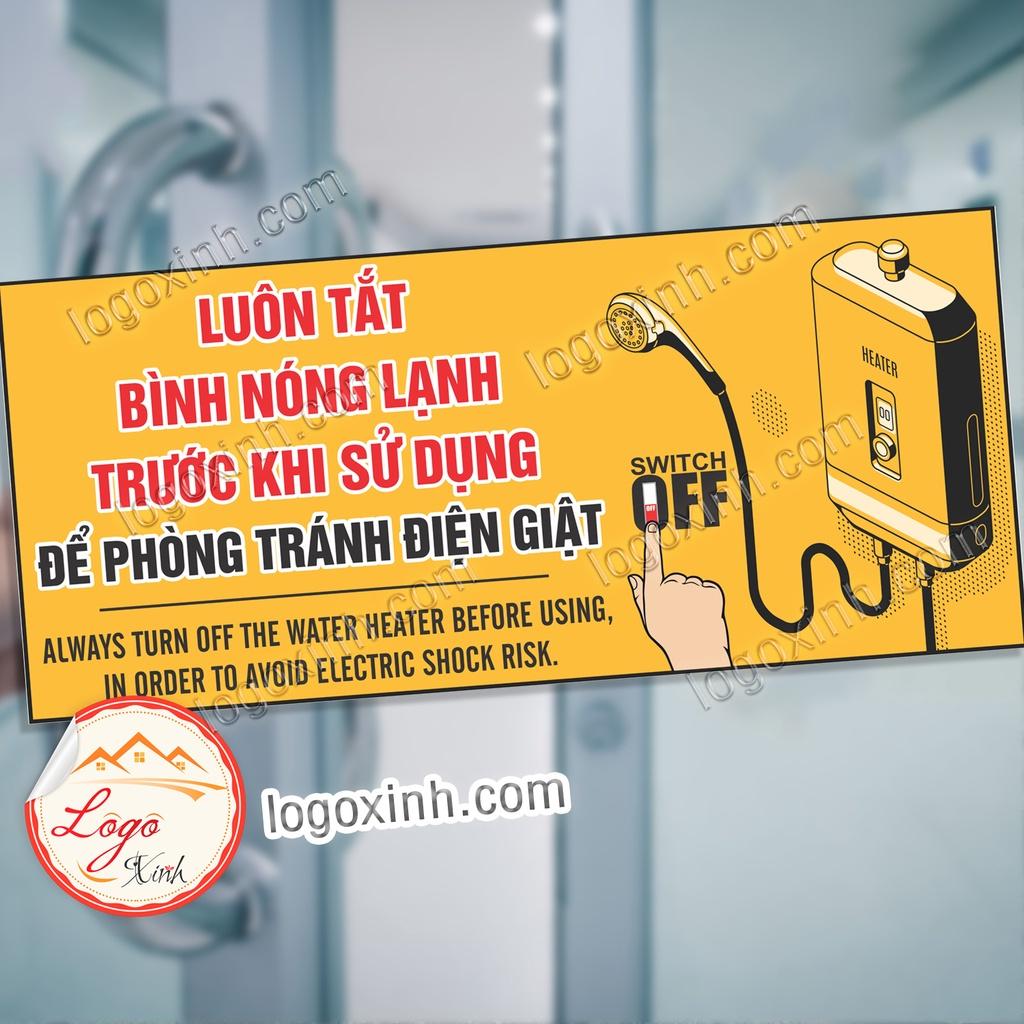 Logo Sticker Tem Nhắc Nhở Tắt Bình Nước Nóng, Bình Nóng Lạnh Trước Khi Sử Dụng Để Tránh Bị Điện Giật, An Toàn Điện