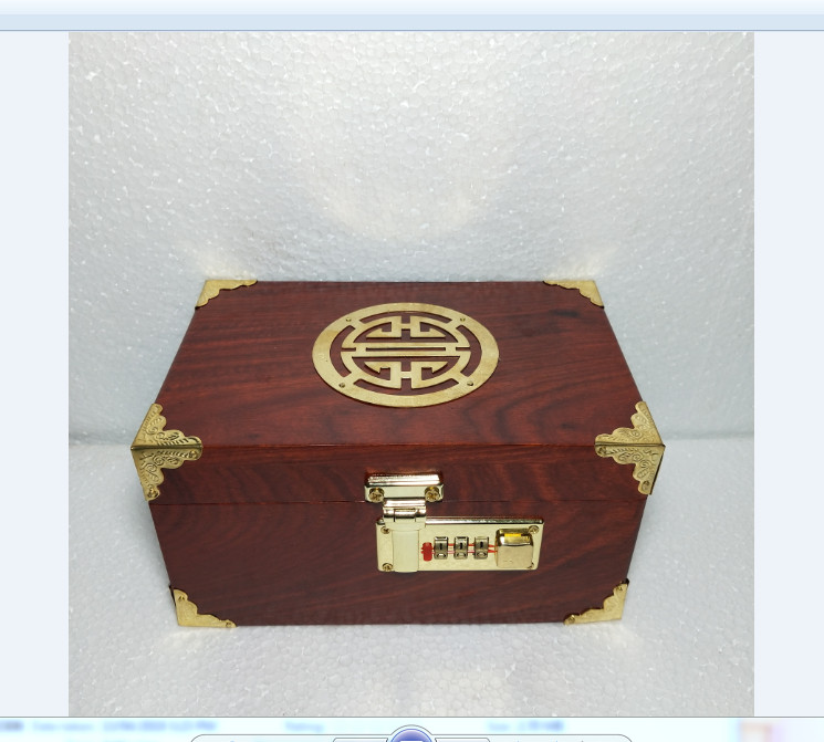 Hộp đựng con dấu - hộp trang sức gỗ hương mặt chữ thọ vàng size 19cm khóa mã số cao cấp