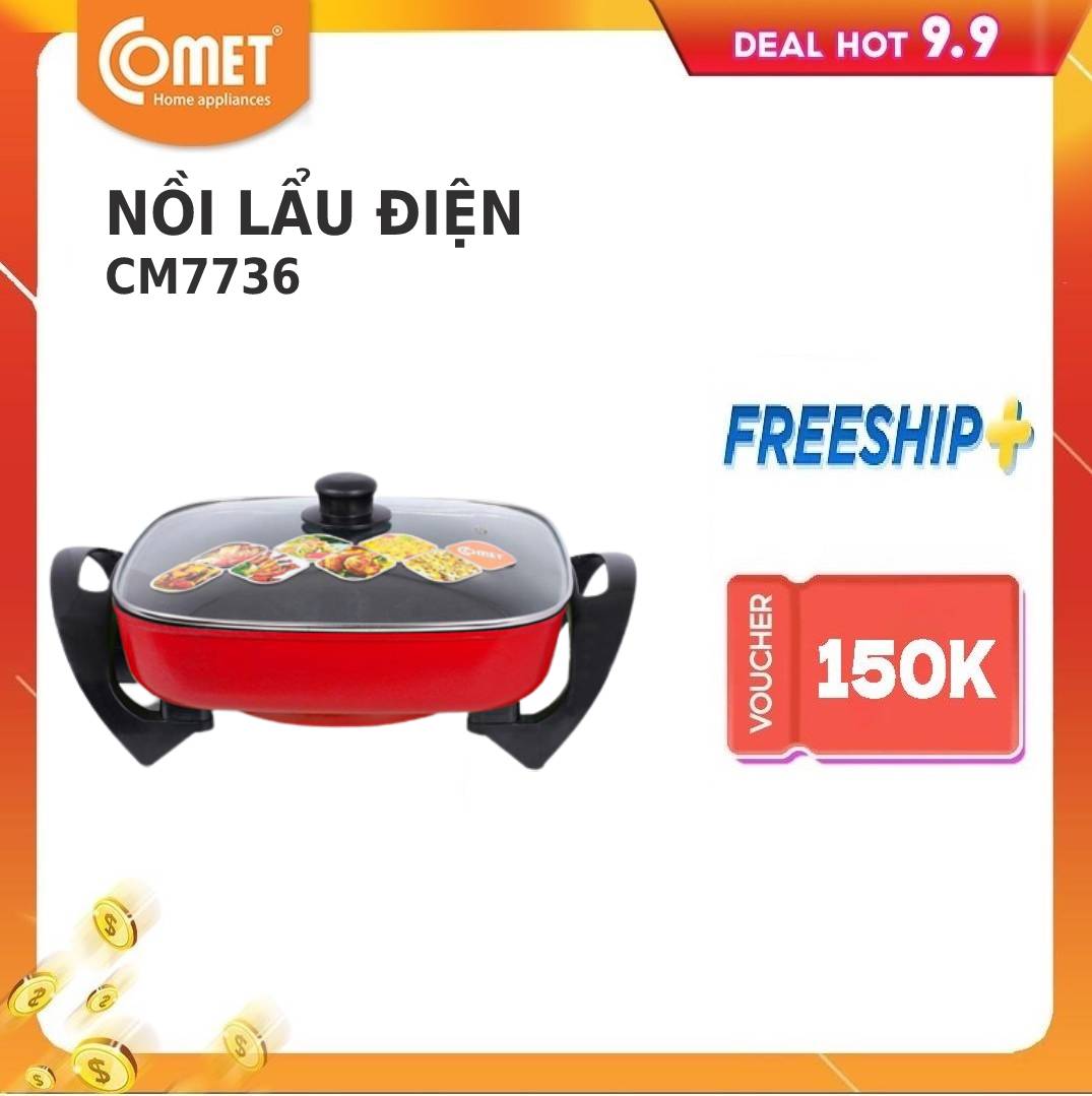 Nồi Lẩu Điện Đa Năng Comet CM7736 (1400W) - Đỏ - Hàng Chính Hãng