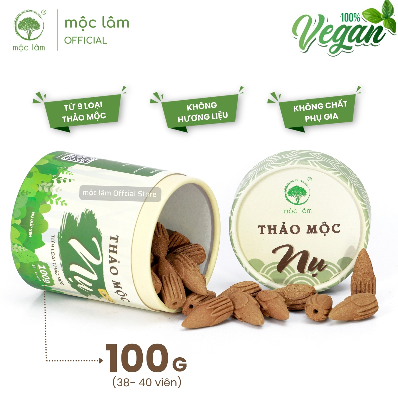 Nhang Nụ Thảo Mộc 100g - MỘC LÂM, Nhang Nụ từ Thảo Dược Khói Ngược Cao Cấp Xông Nhà Thanh Tẩy