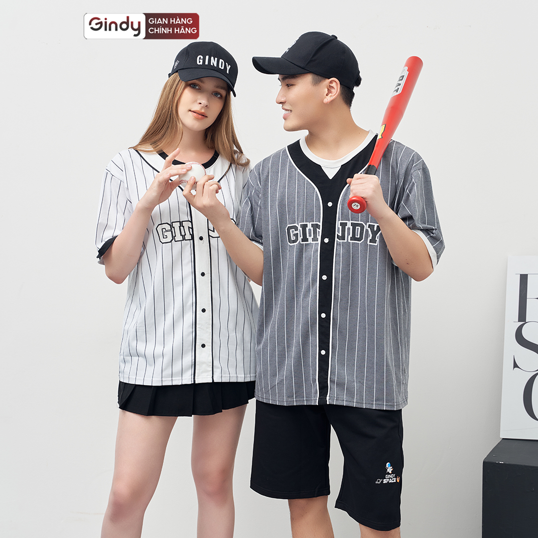 Áo thun unisex tay lỡ form rộng cotton phông bóng chày nam nữ kẻ sọc thể thao local brand GINDY A067