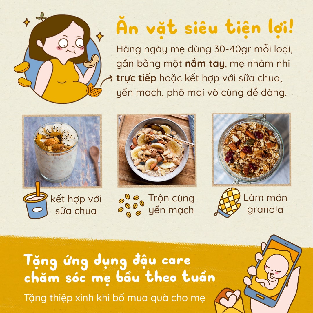 Combo ăn vặt mẹ bầu Mixnuts hạt cao cấp và Mixfruit quả mọng dinh dưỡng | Nhà Đậu | 36