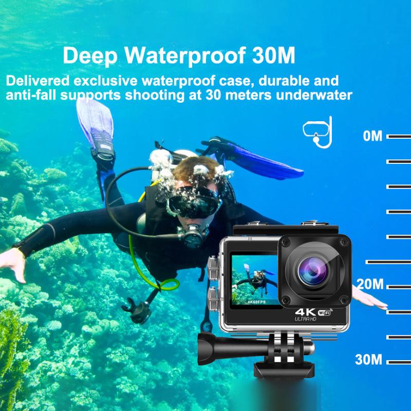 Camera hành động 4K 60FPS Camera 24MP 2.0 LCD cảm ứng 4X EIS Màn hình kép Webcam WiFi Mũ bảo hiểm chống nước Thể thao Video Pro Cam Recorder