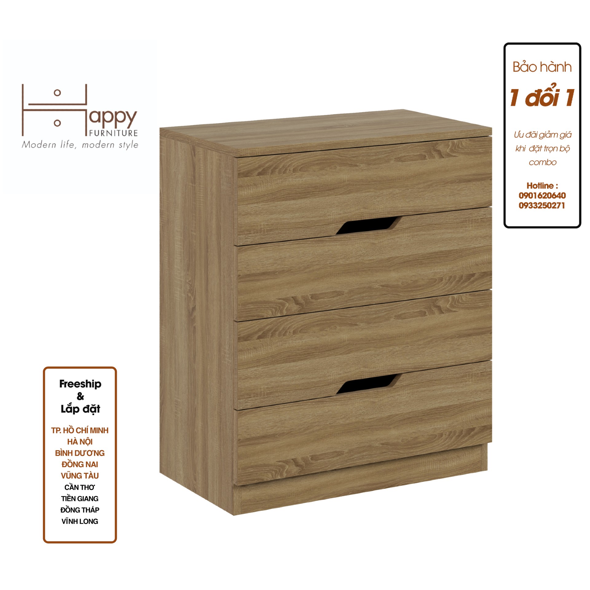 DASH , Tủ đựng đồ - 4 ngăn kéo , 60cm x 35cm x 72cm , THK_055