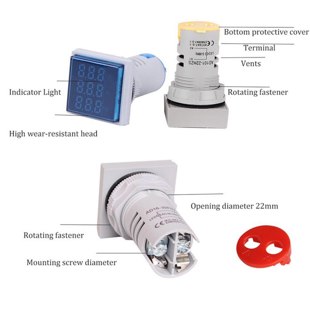 2pcs Square LED Digital Hertz Meter Voltage Current Frequency Indicator