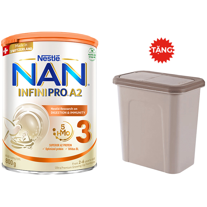 Sữa Bột Nestlé NAN INFINIPRO A2 3 Cho Trẻ Từ 2-6 Tuổi Hộp 800g - Tặng Thùng Rác Treo Cánh Tủ