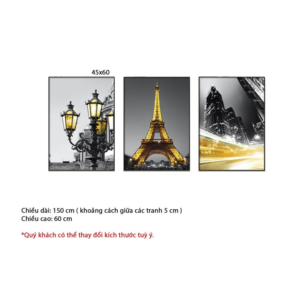 Bộ 3 tranh treo tường canvas đêm Paris