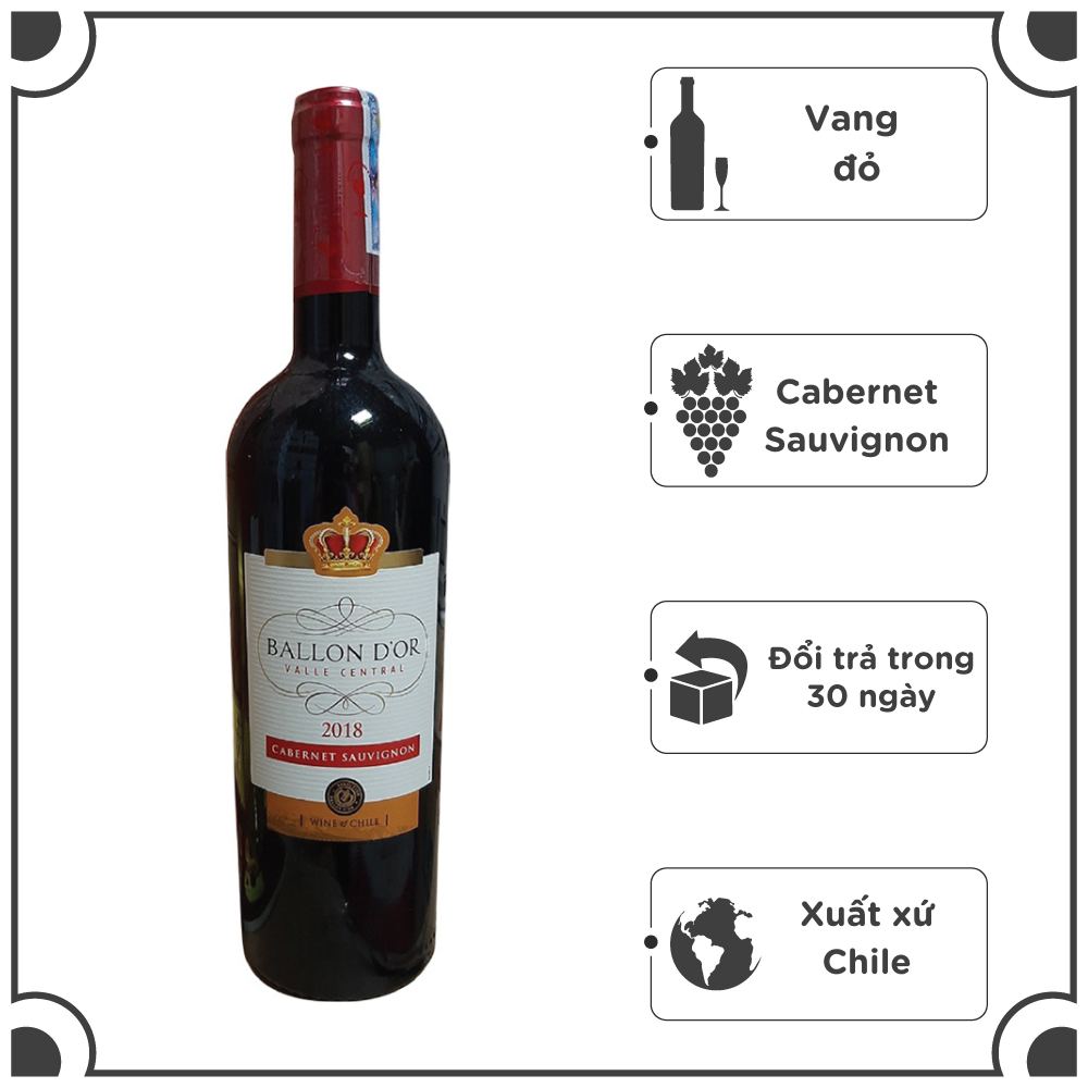 Rượu Vang Đỏ Ballon D'OR Cabernet Sauvignon Varietal 750ml 13% - 15% - Không Hộp