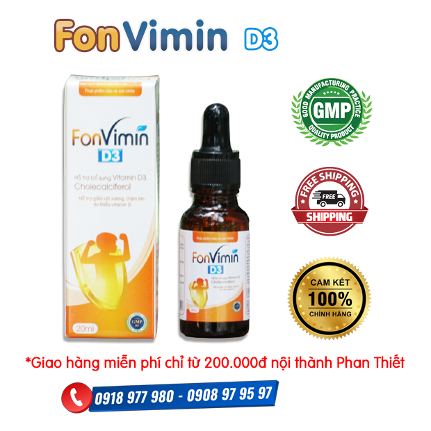 FONVIMIN D3 - Bổ sung vitamin D3 cho cơ thể hỗ trợ giảm tình trạng thiếu vitamin D Hỗ trợ giảm còi xương, chậm lớn do thiếu vitamin D.