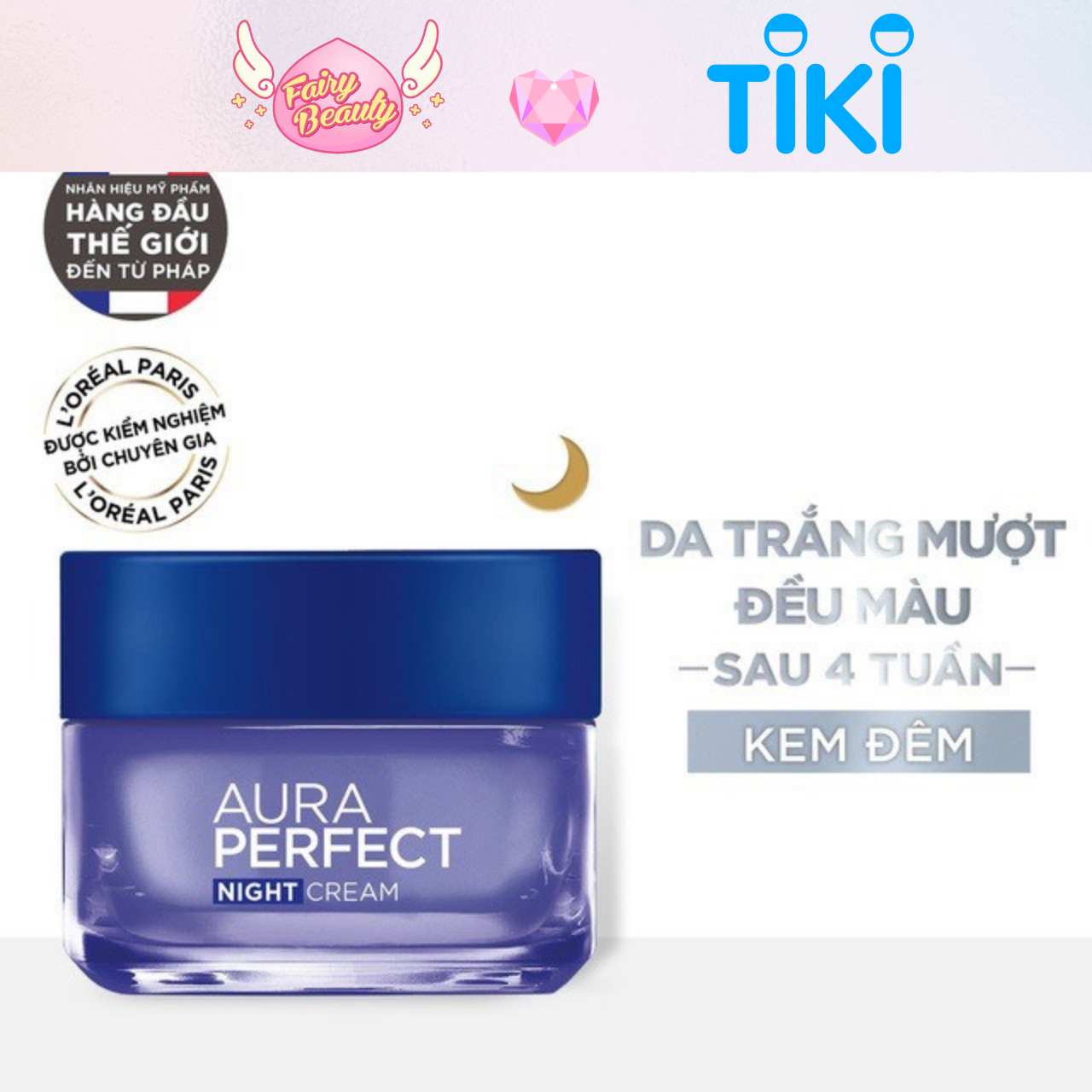 [L'OREAL PARIS] Kem Dưỡng Ban Đêm Giúp Trắng Sáng Và Đều Màu Da Hoàn Hảo Aura Perfect Night Cream 50ml