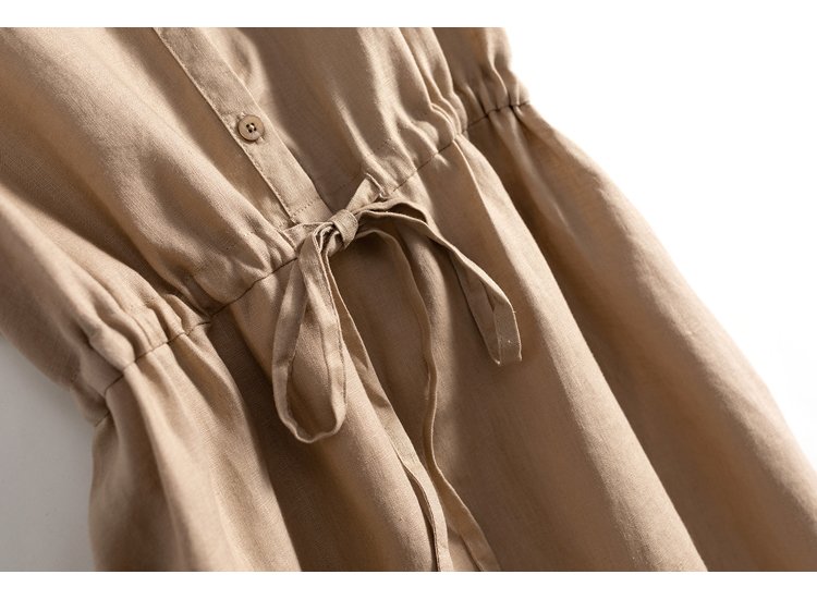 Đầm linen suông dáng dài, Đầm sơ mi nữ ngắn tay kèm dây thắt eo nhiều màu lựa chọn ARCTIC HUNTER AH75