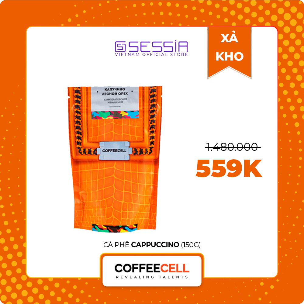 Cà Phê Cappuccino Vị Hạt Phỉ Với Nhân Sâm Trắng Thượng Hạng COFFEECELL (Gói 150g) - Mùi thơm nhẹ nhàng, Vị cà phê đậm đà, Bọt sữa bồng bềnh - Hàng Chính Hãng