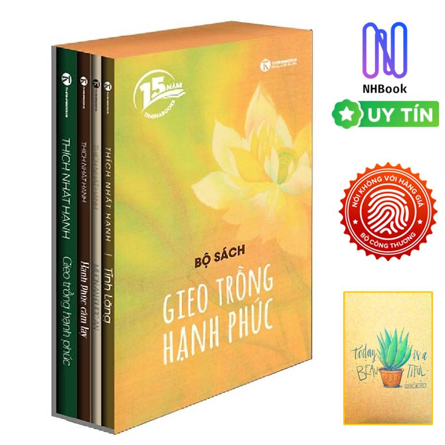 [Boxset 04 cuốn của thầy Thích Nhất Hạnh] Bộ Sách  Hạnh Phúc Cầm Tay+ Gieo Trồng Hạnh Phúc+ Tĩnh Lặng+ Muốn An Được An [15 năm Thaihabooks] - Tặng Sổ Tay Xương Rồng