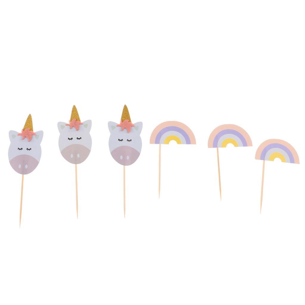 2x12pcs Set Cartoon Unicorn Party Cupcake Picks Rainbow Cake Topper Decoration