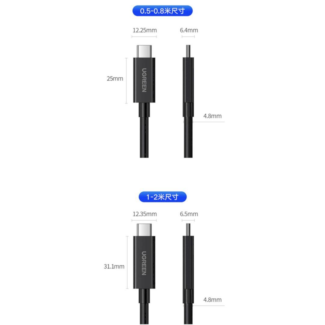 Ugreen UG60621US501TK 2M Thunderbolt 4 cáp 8k 60hz hỗ trợ 40Gbps 100W PD màu đen - HÀNG CHÍNH HÃNG