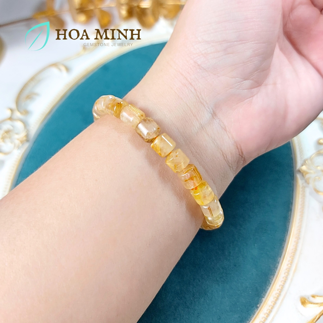 Vòng tay đá Thạch Anh Tóc Vàng tự nhiên VVIP kiểu lu thống size 7.5x8 li phong cách đẳng cấp, sang trọng