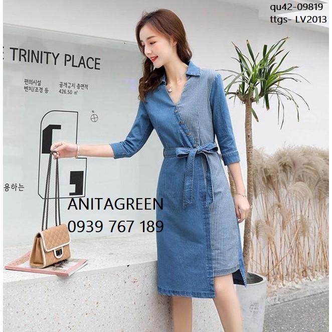 LV2013_09819 Đầm denim phối sọc