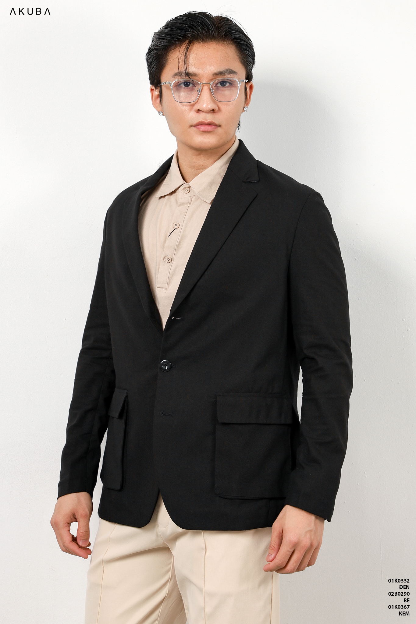 Áo Khoác Blazer Nam AKUBA, form slimfit, vải dệt fresco nhập khẩu, có 2 nút, mềm mịn 01K0332