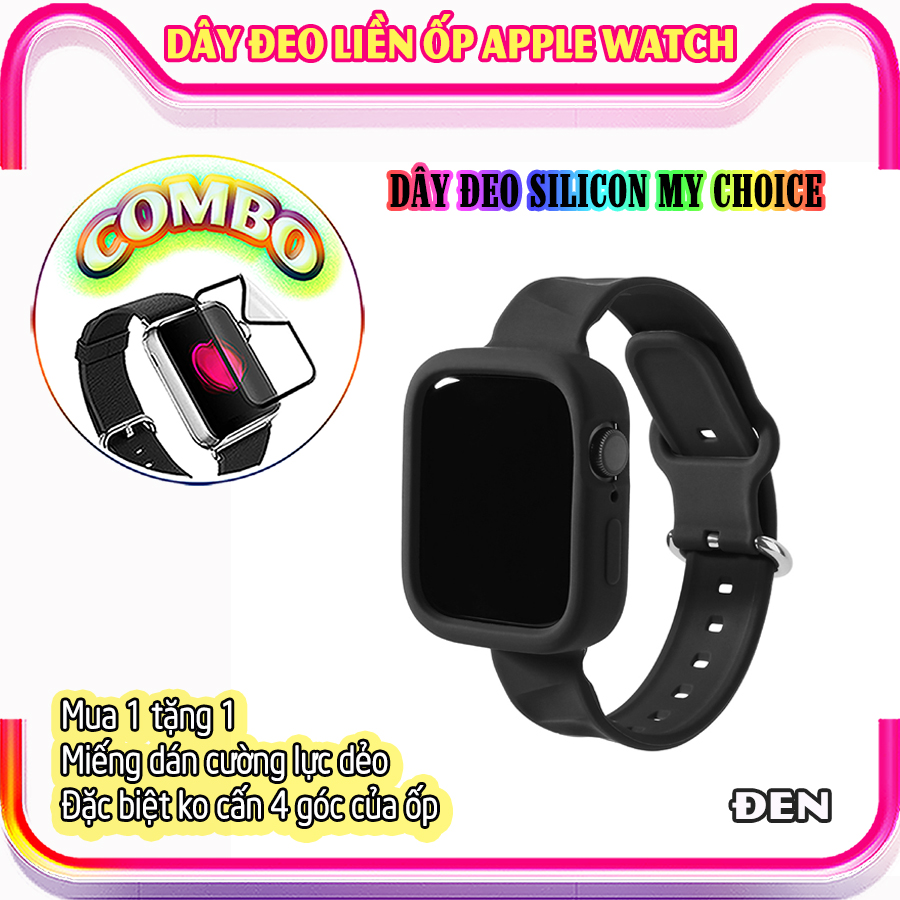 Dây Đeo liền ốp dành cho Apple Watch 7/6/5/4/3/2/1 size 38/40/41/42/44/45mm silicon vân nổi - nhiều màu