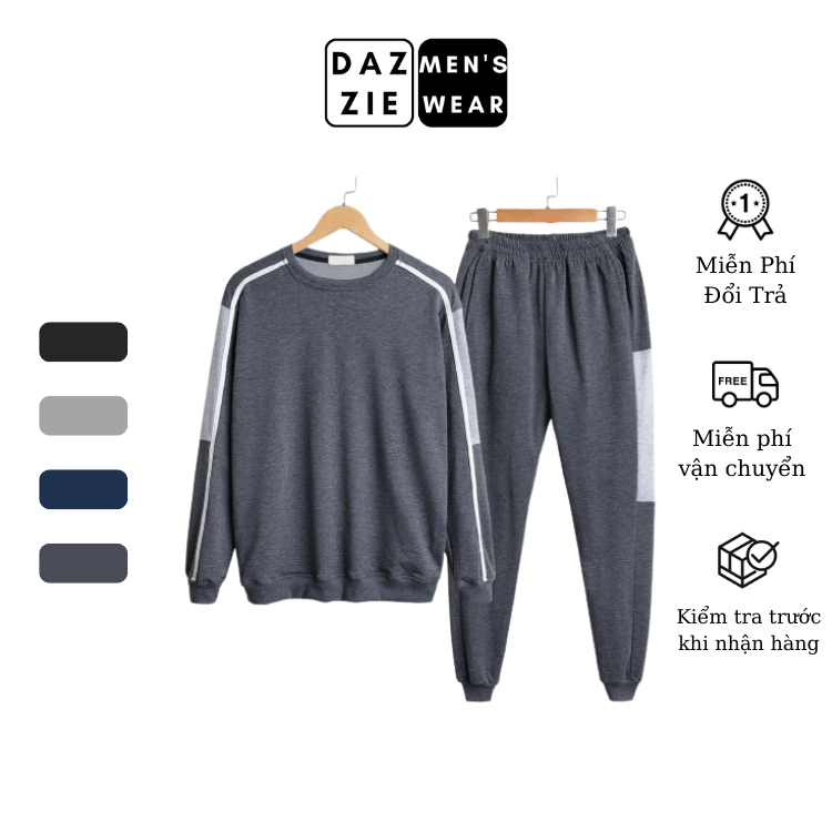 Bộ thể thao nam dài tay DazzieMenwear chất Nỉ Cotton Spandex Mềm, Co dãn kiểu dáng trẻ trung, thời trang