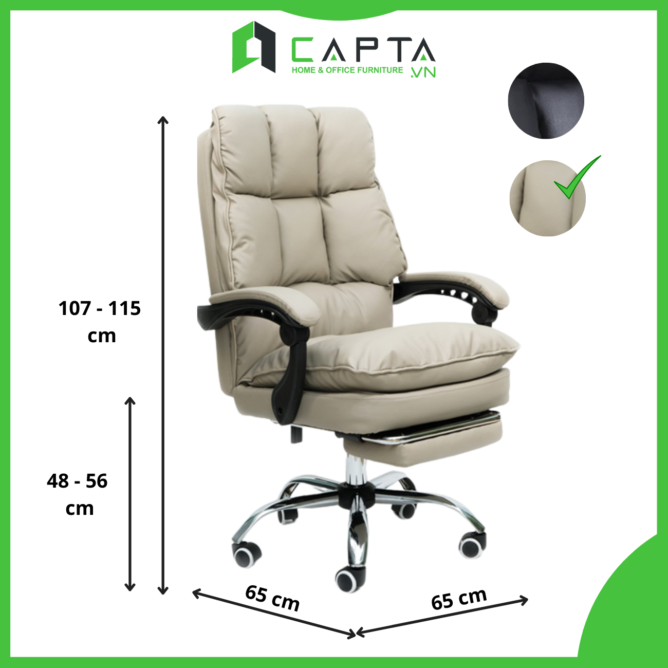 Ghế làm việc máy tính có gác chân thư giãn Ghế ngồi chơi game bọc 2 lớp nệm simili CR4106-P Morden Office Chair