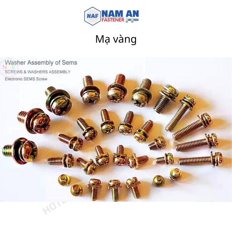 Vít lồng phẳng vênh M4, M5, M6, ốc vít, vít liền phẳng vênh Mạ trắng, Mạ Vàng