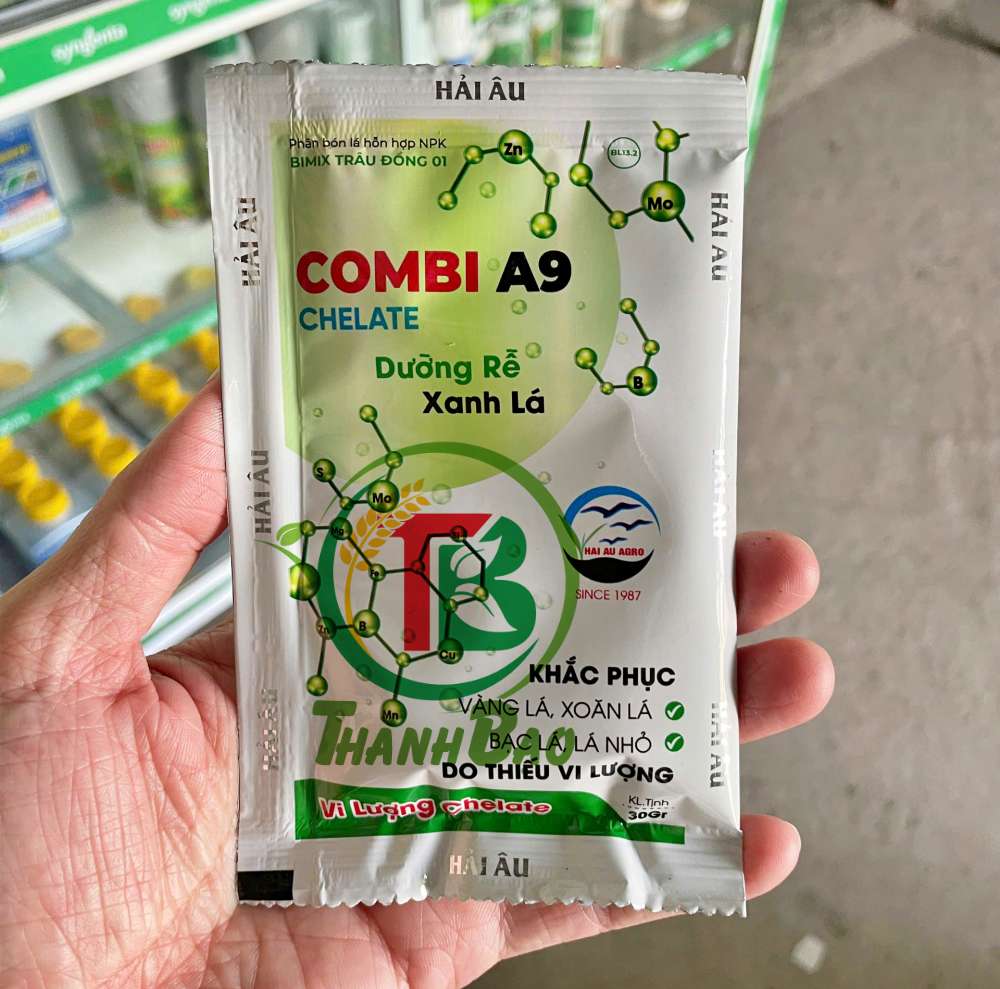 Phân bón lá bổ sung vi lượng, khắc phục vàng lá Combi A9 Chelate Dưỡng cây Xanh lá (gói 30gr)