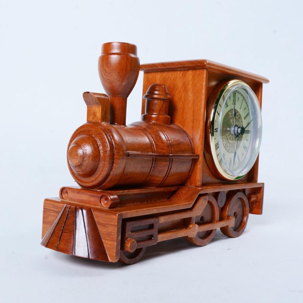 Đồng hồ gỗ mô hình đầu máy tàu lửa để bàn cao cấp Salydecor, chất liệu gỗ thịt tự nhiên – máy nhật siêu êm, kích thước 2