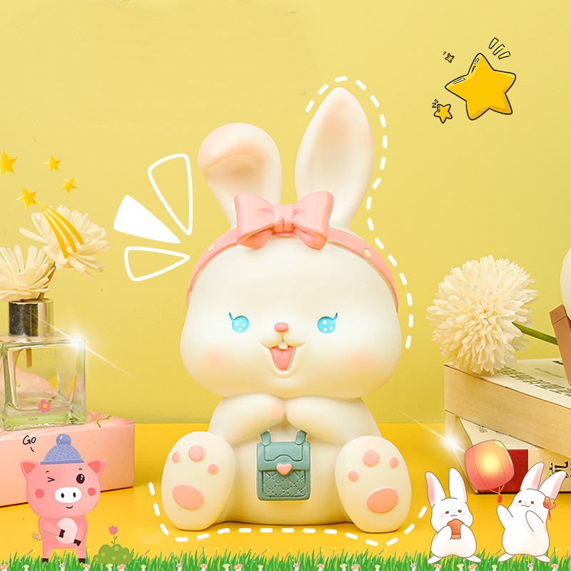 Ống Tiết Kiệm Heo Đất Thỏ Beibei Rabbit Pink,Mẫu Không Có Khe Lấy Tiền_ Hàng Chính Hãng