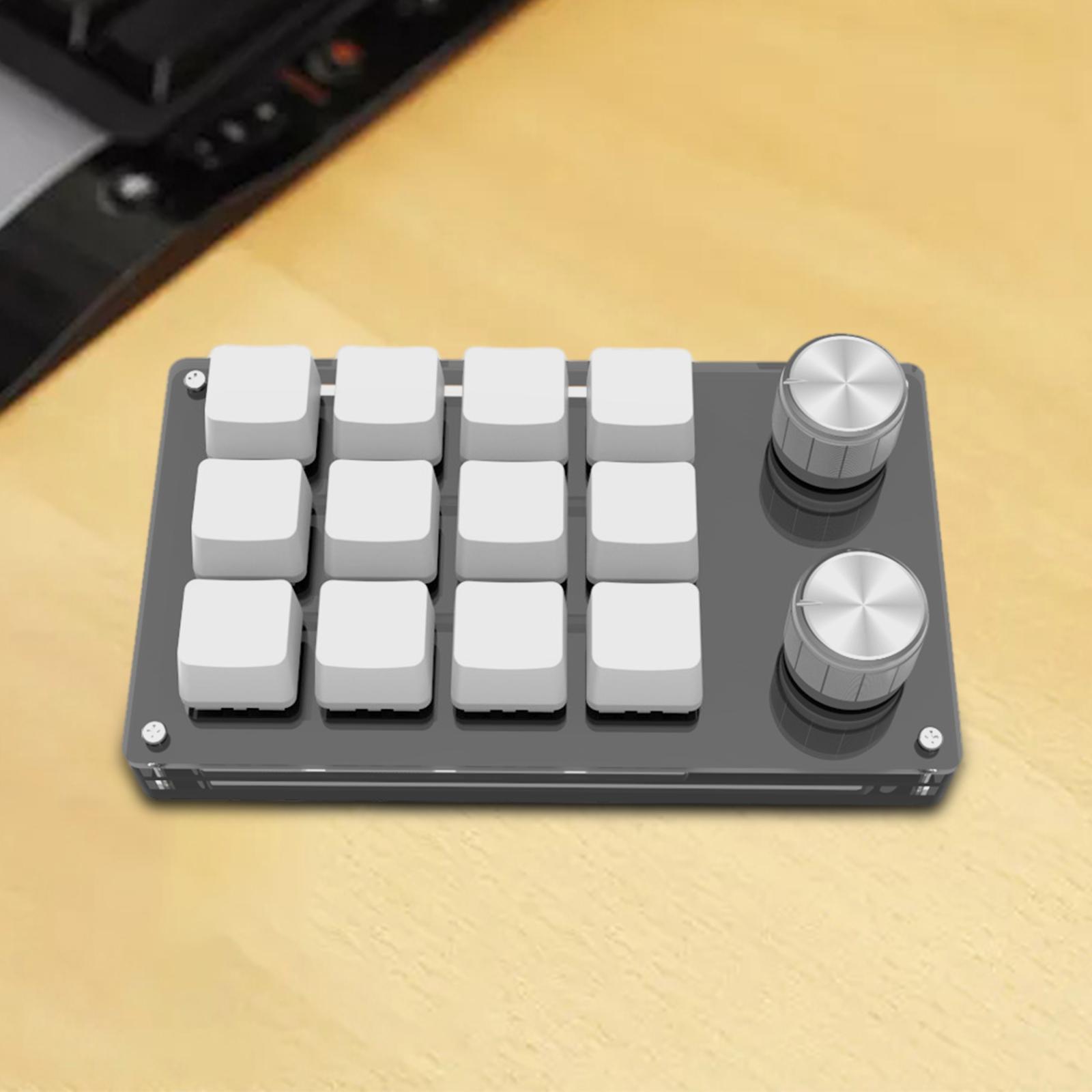 Portable Mini 12-Key Gaming Keyboard Programmable Custom Shortcuts with 2 Knobs Wired Mechanical Keyboard Keypad for PC Office Plug and Play