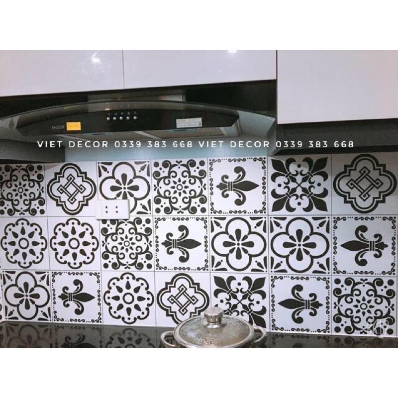 Decal Gạch Bông ĐEN TRẮNG - Set 30 ô 20x20cm - Decal dán tường Trang Trí Nhà Cửa