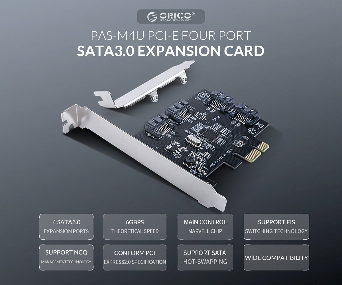 Card Mở Rộng Orico PAS-M4U 4 Cổng Sata 3.0 - Hàng Chính Hãng