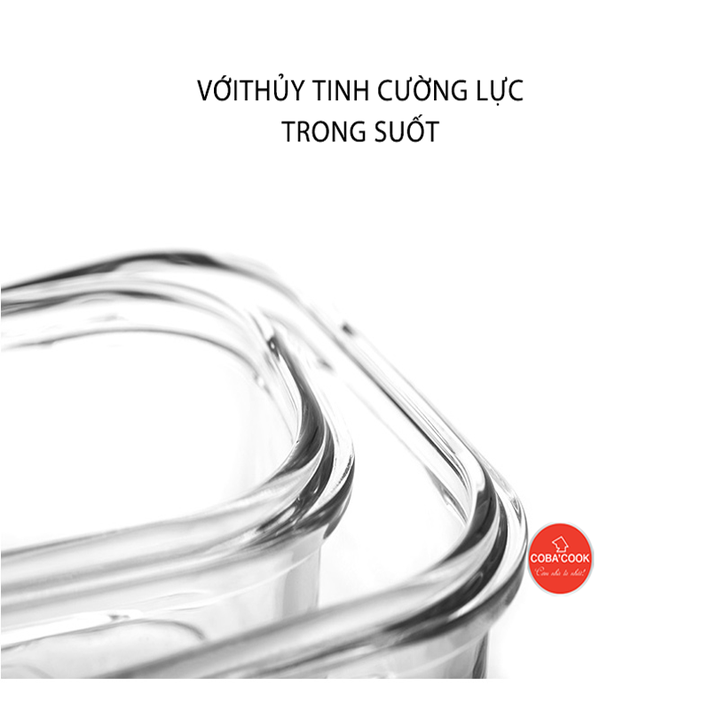 Bộ 5 hộp thủy tinh trữ thực phẩm chịu nhiệt 1 vuông 800ml 2 tròn 620ml 2 chữ nhật 370ml COBA'COOK-CCS8R6L35