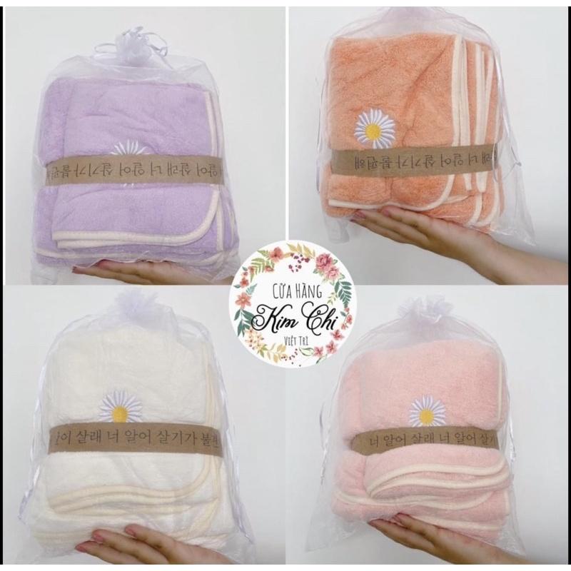 Set 2 Khăn Tắm , Khăn Mặt Thêu Hoa CÚC