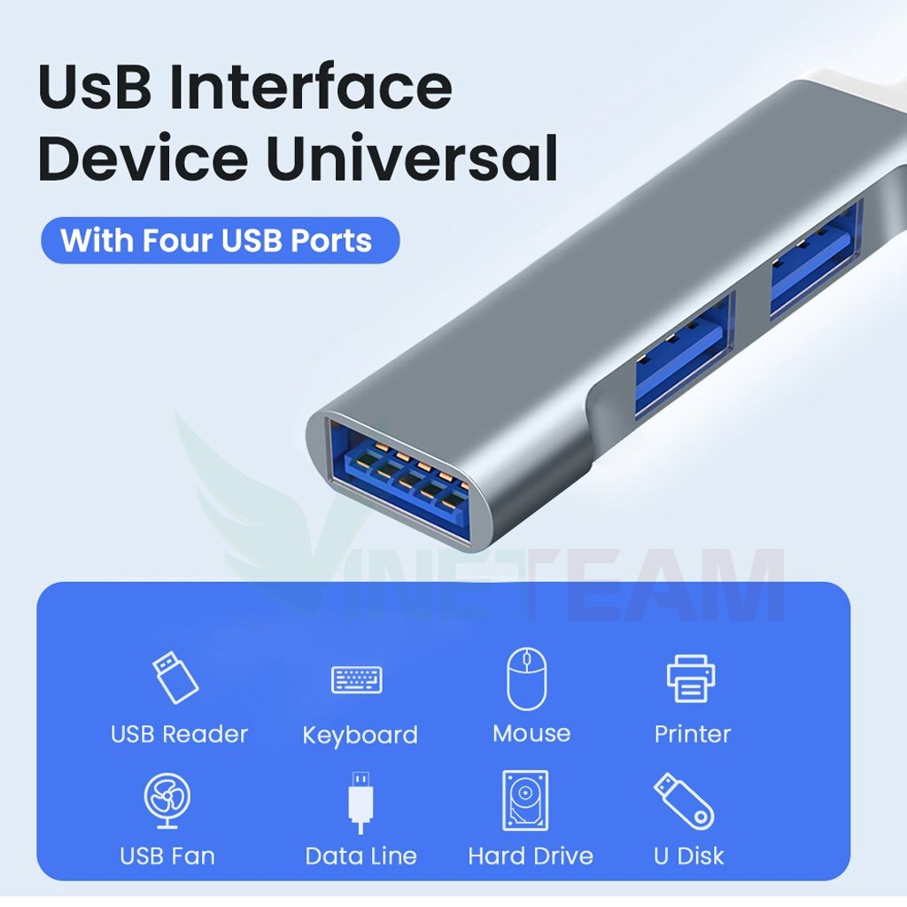 Cáp Chuyển Đổi USB Type C Ra 3 Cổng USB 3.0 Tốc Độ Cao Vinetteam - HUB USB Type C To 3 Port USB - Cổng Chia USB Mở Rộng Kết Nối Chuyển Đổi Cho Macbook Laptop PC - Hàng Chính Hãng