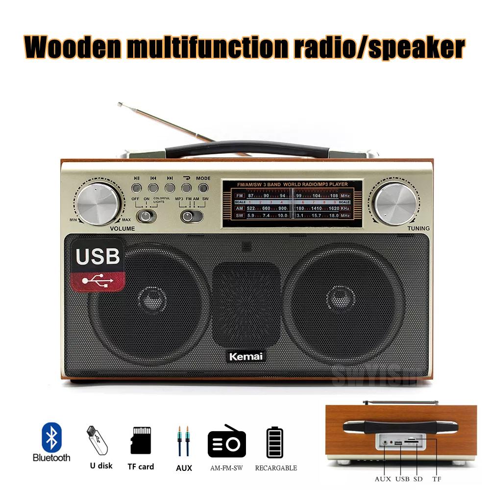 Loa bluetooth không dây retro bằng gỗ chất lượng cao nhà di động chất lượng cao Tri-tần số FM Subwooder điện thoại di động Color: MD-1702BT