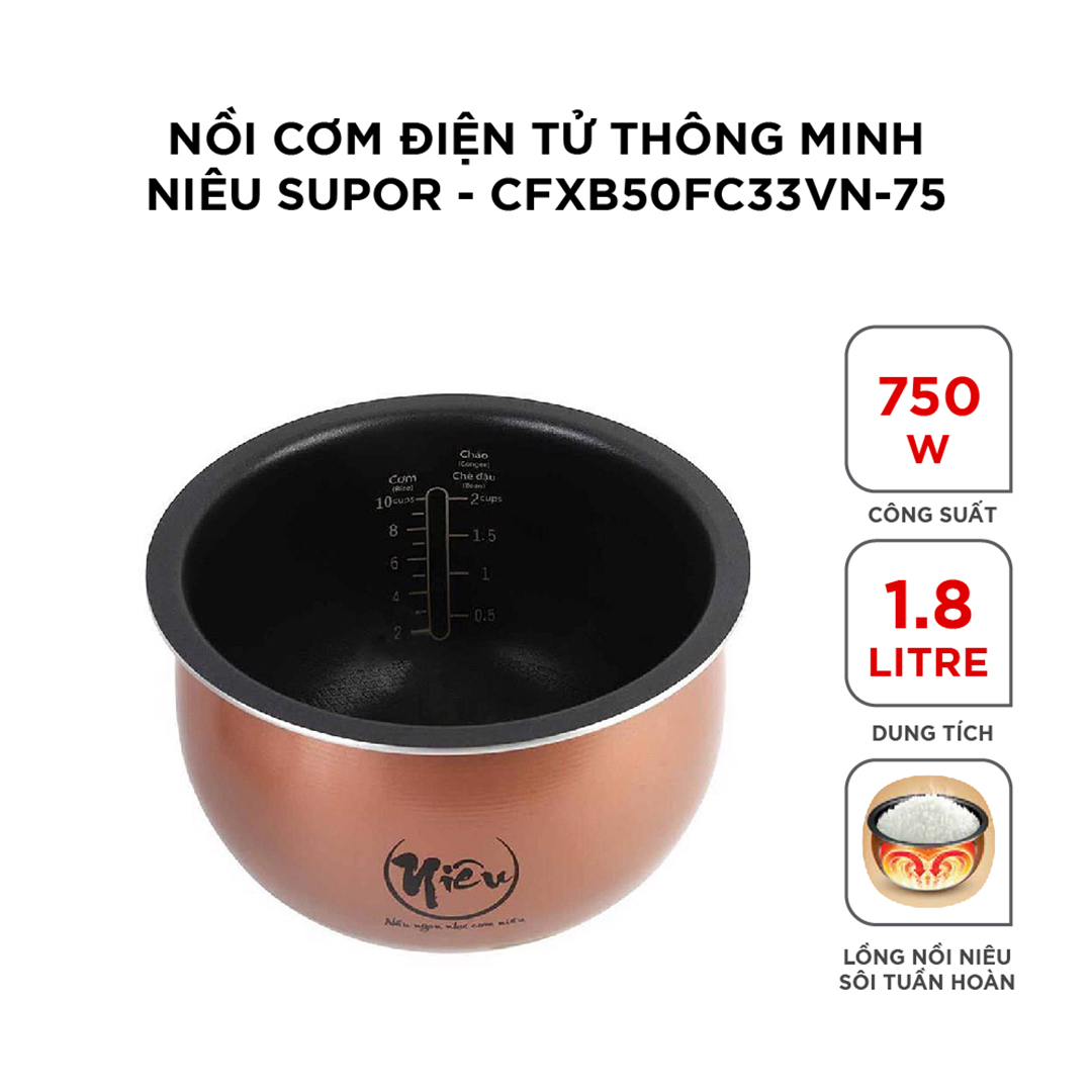 ( HÀNG CHÍNH HÃNG) Nồi cơm điện tử thông minh niêu E-Spherical Supor CFXB50FC33VN-75 - 1.8L, 750W