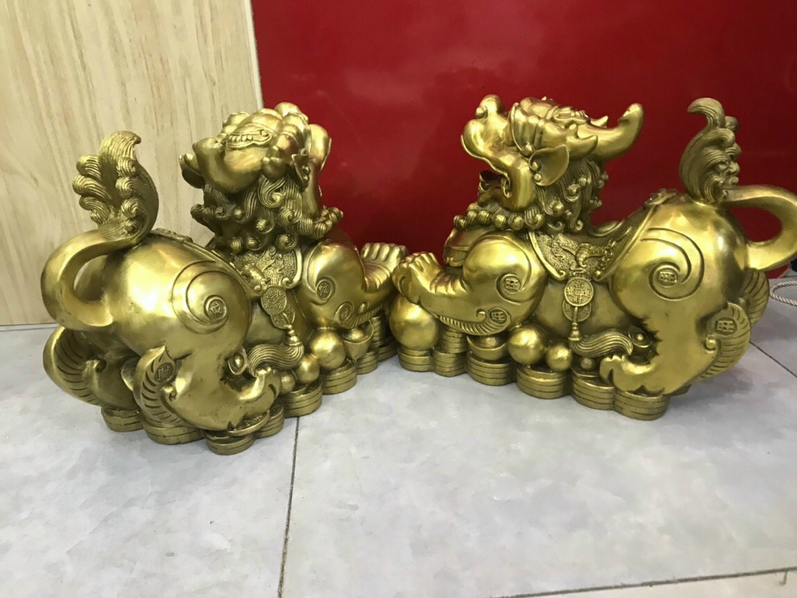 Đôi Tỳ hưu như ý - Tỳ hưu đồng nguyên khối (kt 28x34cm)