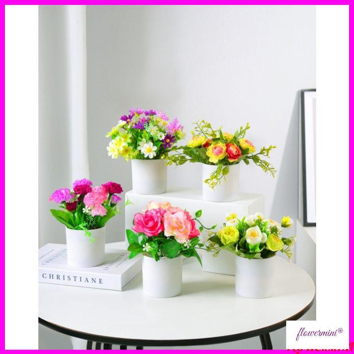 Combo 3 chậu hoa và cây giả để bàn trang trí phòng khách, decor kệ tủ, làm quà tặng nhỏ xinh Flowermini BC-03