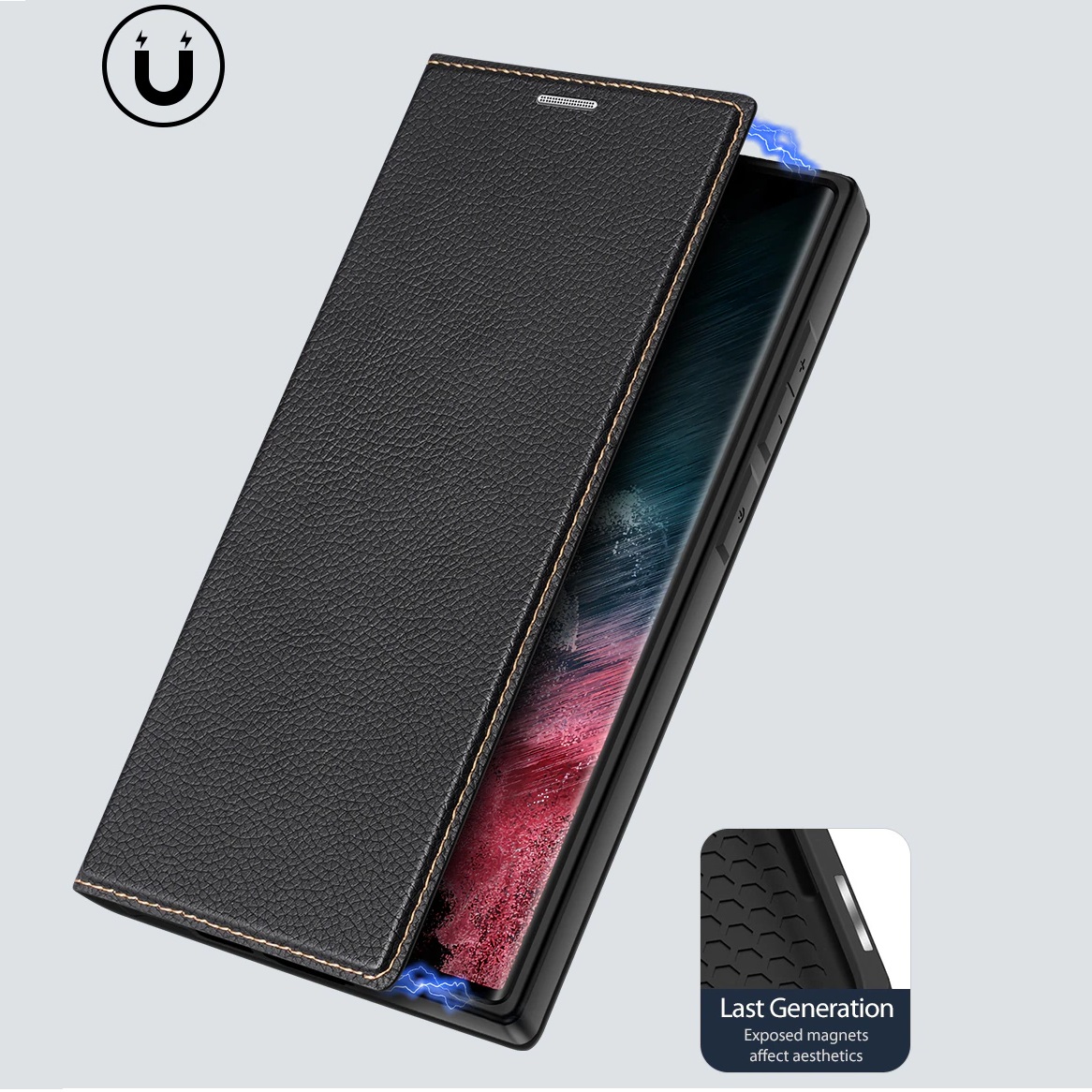 Bao Da Thật Cao Cấp Dành Cho SamSung S23 Ultra Chính Hãng Dux Ducis Skin X2 , Da Miếng, may Viền chống bung, Có Ngăn đựng thẻ - Hàng Chính hãng