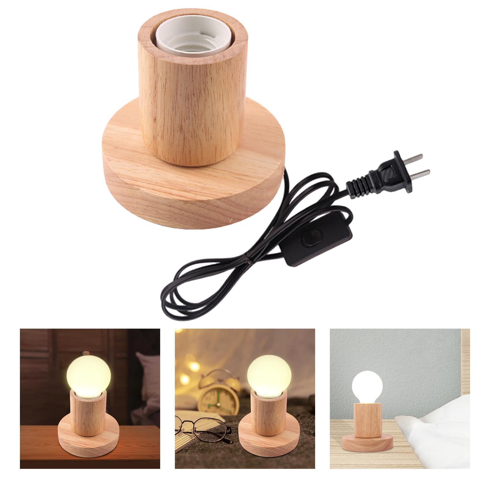 E27 Wood Base Table Lamp Bulb Socket Holder Decor Night Light