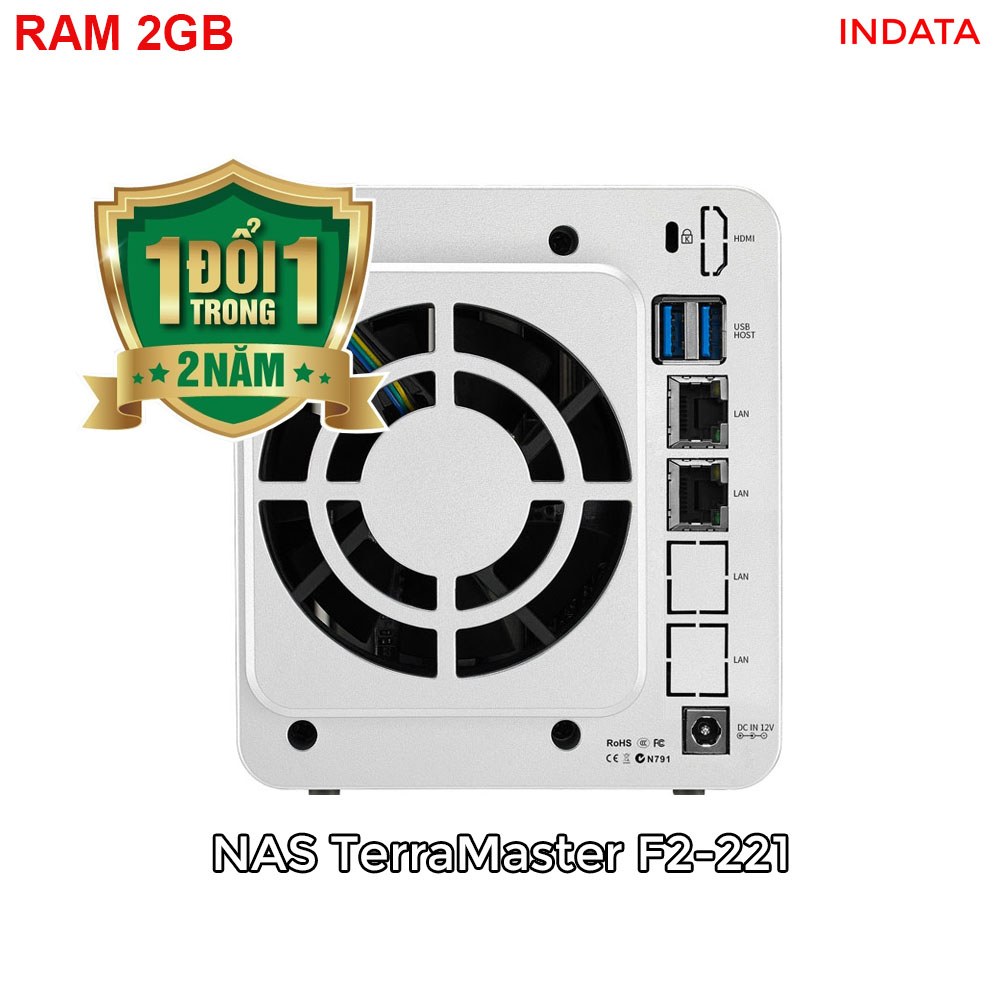 Bộ lưu trữ mạng NAS TerraMaster F2-221, Intel Dual-core 2.0GHz, 2GB RAM, LAN 2x 1GbE, 2 khay ổ cứng RAID 0,1,JBOD,Single - Hàng chính hãng