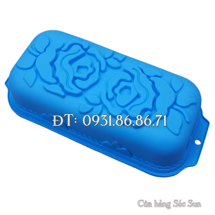Khuôn silicon hình chữ nhật hoa hồng đôi kèm lá loại 29 cm - Mã số 1109