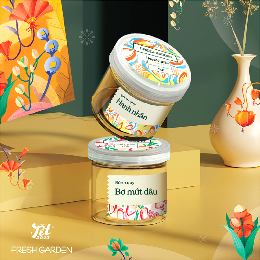 Bộ Bánh Quy Ngũ Vị Cao Cấp Quà Tết Dòng Chảy Hạnh Phúc FRESH GARDEN Đủ Loại Đủ Vị Tết Đong Đầy Hộp 110g